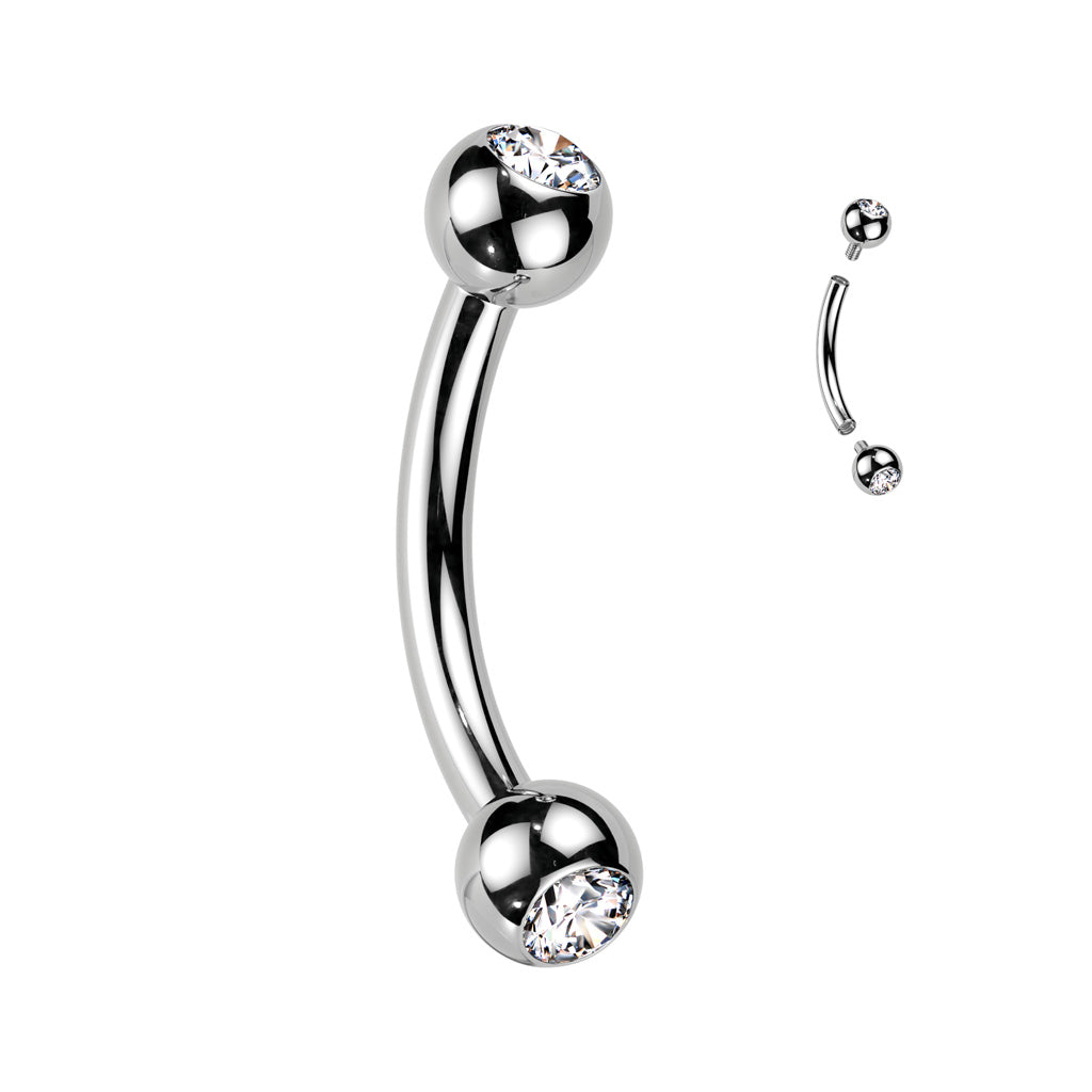 Implant Grade Titanium Internally Threaded Curved Barbell With Jeweled Balls